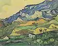 Vincent van Gogh, Mountains, San Remy, (1889). Van Gogh painted quickly in waving lines that make the landscape look as if it is moving.