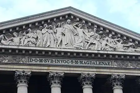 Detail of the pediment sculpture "The Last Judgement" by Philippe Joseph Henri Lemaire.