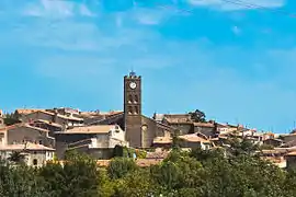 The church and surroundings in Conques-sur-Orbiel