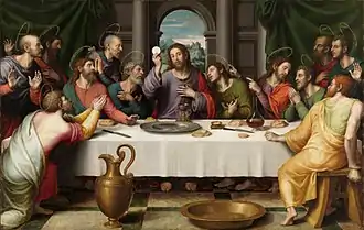 The first Eucharist, depicted by Juan de Juanes in The Last Supper, c. 1562