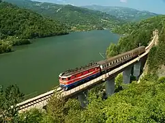 Belgrade–Bar railway train passing through Priboj