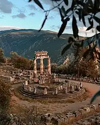 Ancient Greek Doric columns of the Tholos of Delphi, Greece, c.375 BC