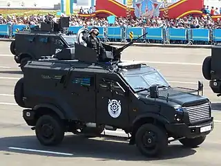 A Kazakh army 3rd generation SandCat mounting a NSV heavy machine gun