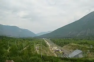 View from above the western portal of the Severomuysky tunnel, looking west