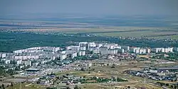 Enerhodar viewed from a thermal power plant chimney