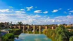 Alwand River in Khanaqin with the historical Alwand Bridge on top of it