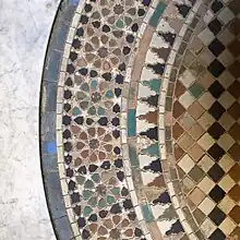 Zellij paving around the fountain of the Al-Attarine Madrasa in Fez