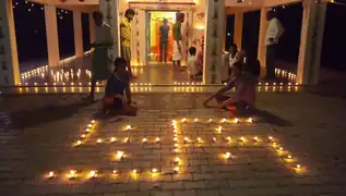 A swastika inside a temple