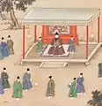 The Xuande Emperor (r. AD 1425–1435) of the Ming dynasty observing court eunuchs playing cuju