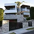 Contemporary pavilion style house with an angled facade in Mosman, New South Wales