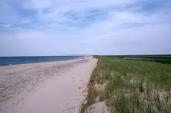 Sandy Hook Dune, a hook-shaped sand spit about 6 km, Havre Aubert island