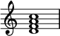 
{
\override Score.TimeSignature #'stencil = ##f
\relative c' { 
  \clef treble 
  \time 4/4
  <d f a c>1
} }
