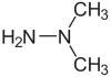 Skeletal formula of unsymmetrical dimethylhydrazine with some implicit hydrogens shown