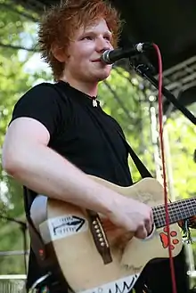 Ed Sheeran performing on guitar