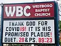 Sign outside the Church thanking God for the COVID-19 pandemic