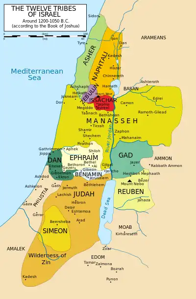 Map showing the extent of the Tribe of Reuben