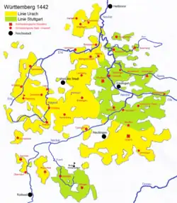 Division of Württemberg by the Treaty of Nürtingen