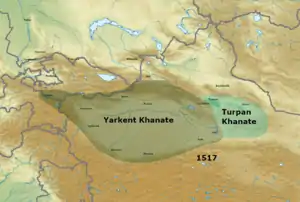 Yarkent Khanate and Mansur Khan's Turpan Khanate in 1517