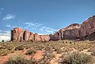 Spearhead Mesa in Monument Valley.  Note the flat top and steep walls that are characteristic of mesas.