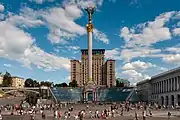 Maidan Nezalezhnosti after a 2002 renovation, in the exact spot where the City Duma once stood. Instytutska Street is to the far left.