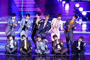 Wanna One performing at Dream Concert 2017Upper: Min-hyun, Seong-wu, Kuan-lin, Jin-young, Daniel, Ji-sungLower: Jae-hwan, Dae-hwi, Ji-hoon, Woo-jin, Sung-woon (From left to right)