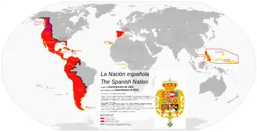 Map of the Spanish nation according to the Cortes de Cádiz (1810)