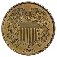 Similar to adopted two-cent piece, but dated "1863"