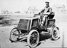 Thomas Jeffery in his prototype Rambler motor vehicle 1901