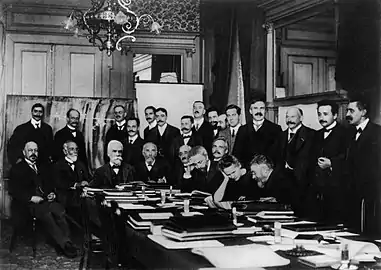 The 1911 Solvay Conference in Brussels was the first world physics conference.