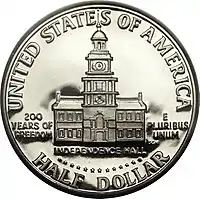 Reverse of the Bicentennial Kennedy half dollar, minted 1975–1976