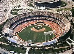 An aerial shot of a baseball game