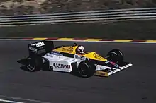 Mansell during practice for the 1985 European Grand Prix, at which he took his first F1 victory.