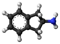 Ball-and-stick model of the 2-aminoindane molecule