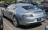 Rear three-quarters view of a silver 2014 Rapide S.