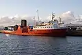 Renamed Orcadia, in the James Watt Dock, with MV Isle of Arran behind in the Garvel dry dock