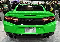 The original rear for the Camaro LT in Krypton Green with aftermarket black decals and taillight tint