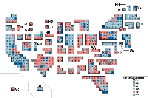 Cartogram of results: