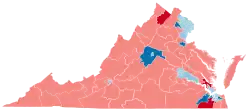 A map of Virginia showing the results of the 2023 Virginia House of Delegates election, with Republican districts in red and Democratic districts in blue, with heavier shading showing which changed parties.