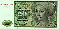 Elsbeth Tucher, after the Durer portrait, on the 20 Deutsche Mark banknote