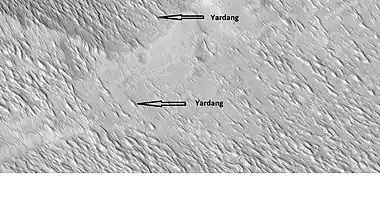 Yardangs in the Medusae Fossae formation, as seen by HiRISE under HiWish program