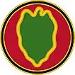 A red circle with a black outline containing a green leaf shape with a yellow outline