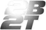 The second logo with "2B" on one line and "2T" below it in large silver letters.