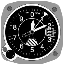 An illustration of the old-style altimeter that demonstrates how the three needles appear to the pilots