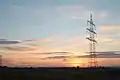 380 kV/110 kV-line Pulverdingen-Oberjettingen with two communication cables hanging like garlands on ropes above the power conductors