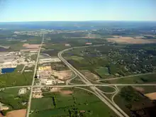 An aerial view of Highway 416 approaching Ottawa