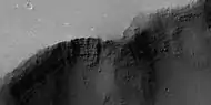 Close up of layers in trough south of Ius Chasma, as seen by HiRISE under HiWish program.  Note: this is enlargement of the previous image using HiView.