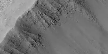 Layers, as seen by HiRISE under HiWish program.  Location is Tempe Terra. Note: this is an enlargement of the previous image.