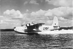 A No. 461 Squadron Sunderland Mark V landing at Pembroke Dock, Wales in 1944