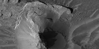 Close view of layered butte, as seen by HiRISE under HiWish program