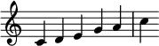  {
\override Score.TimeSignature #'stencil = ##f
\relative c' {
  \time 5/4
  c d e g a c
} }
